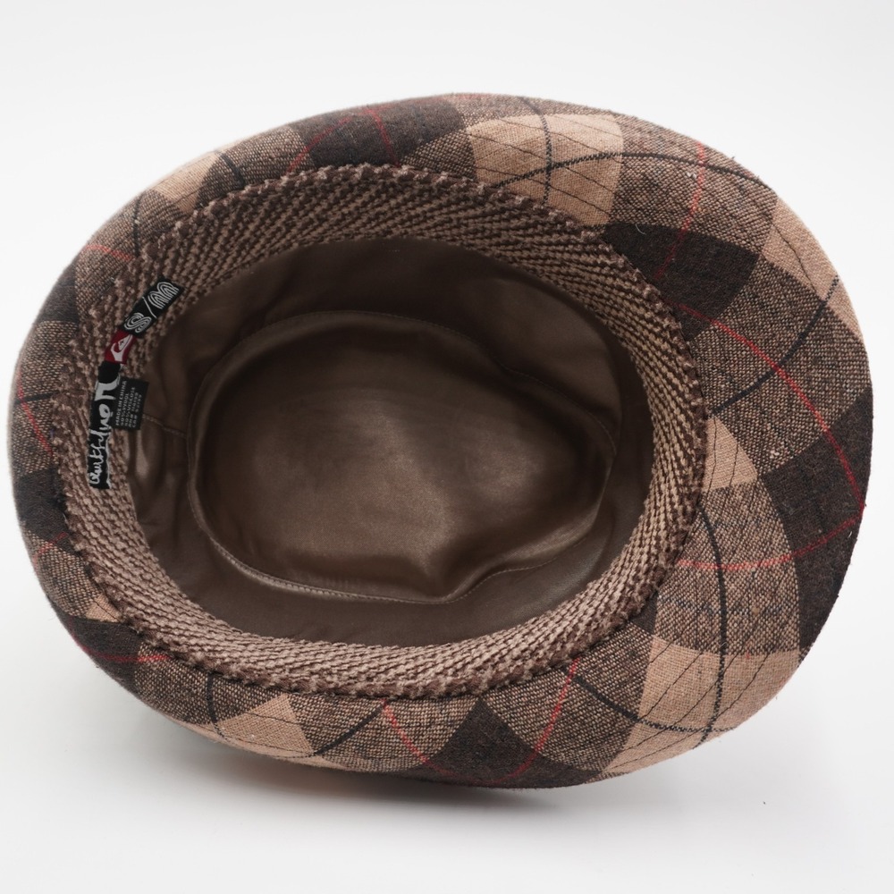 Quiksilver Plaid Wool Fedora Hat Size S/M Brown Tan Short Brim Trilby - Picture 5 of 8